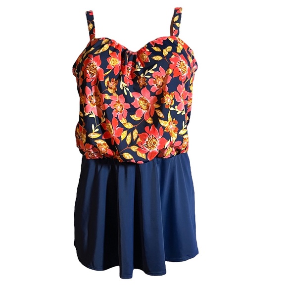 Denim & Co. Beach Sweetheart Neck Blouson Swim Dress - Picture 2 of 5